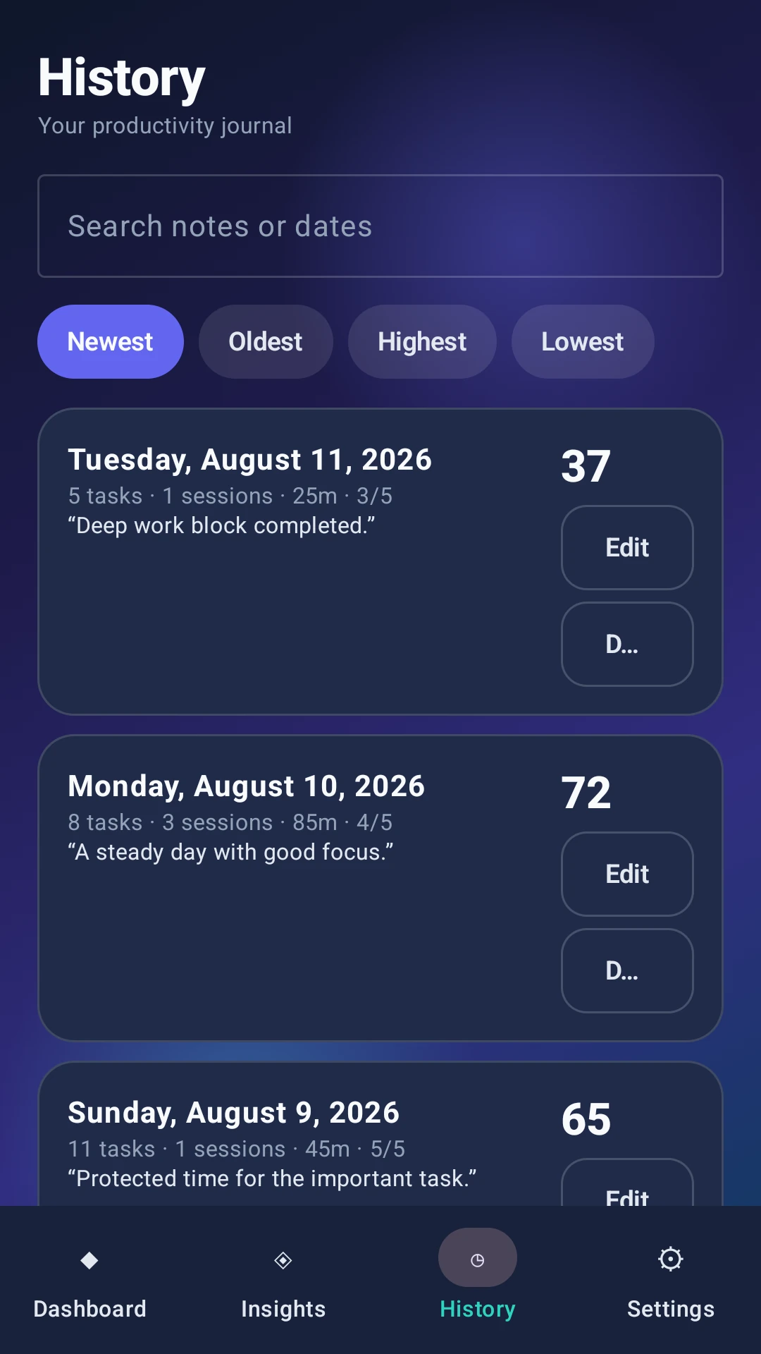 Clear Stats history screen